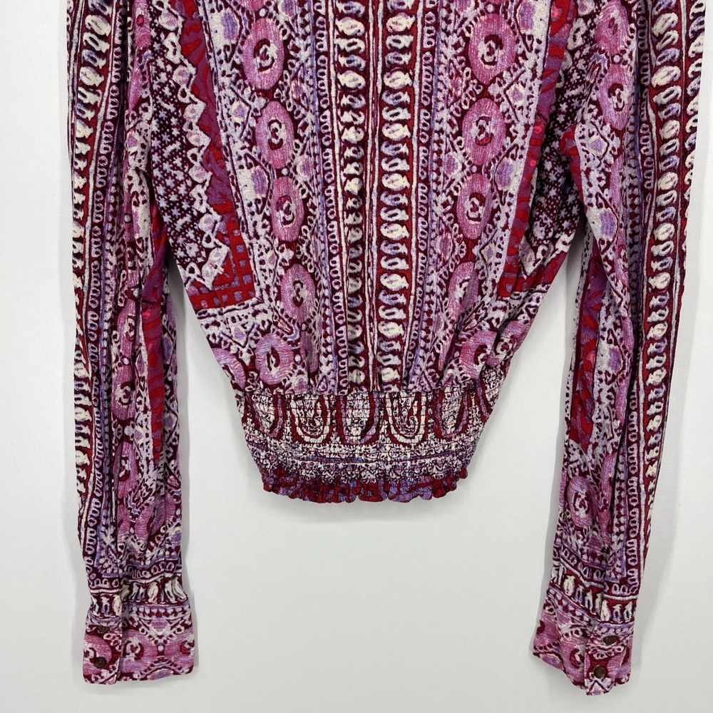 Free People Blouse Women's Size S‎ Purple Long Sleeve V Neck Paisley Wild & Free - Picture 7 of 8